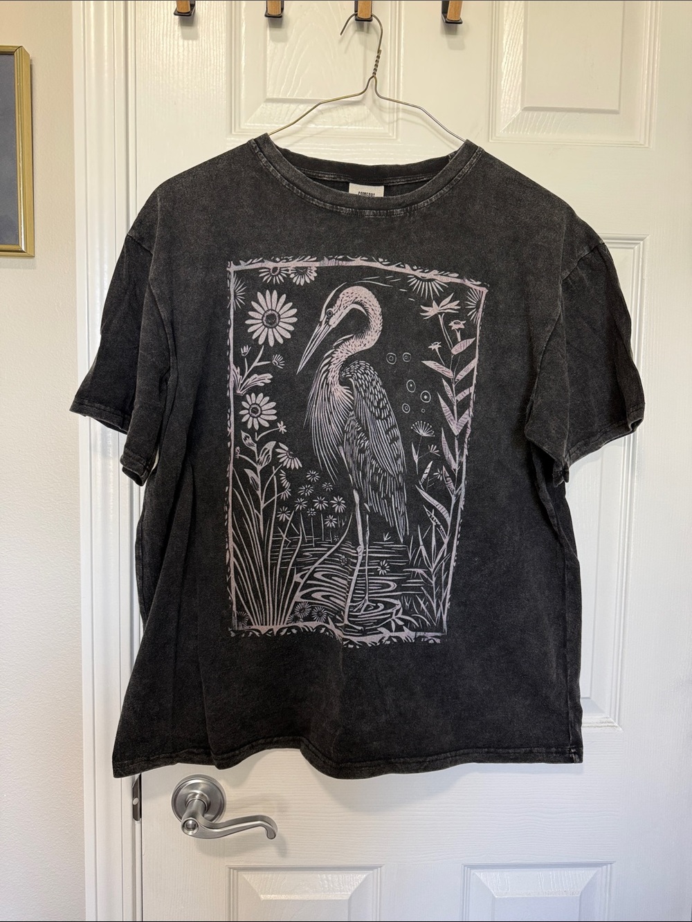 Heron Floral Graphic Tee - Washed Black Sz XL